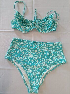 aerie Teal Floral Bikini Swim Set (Top & Bottoms)